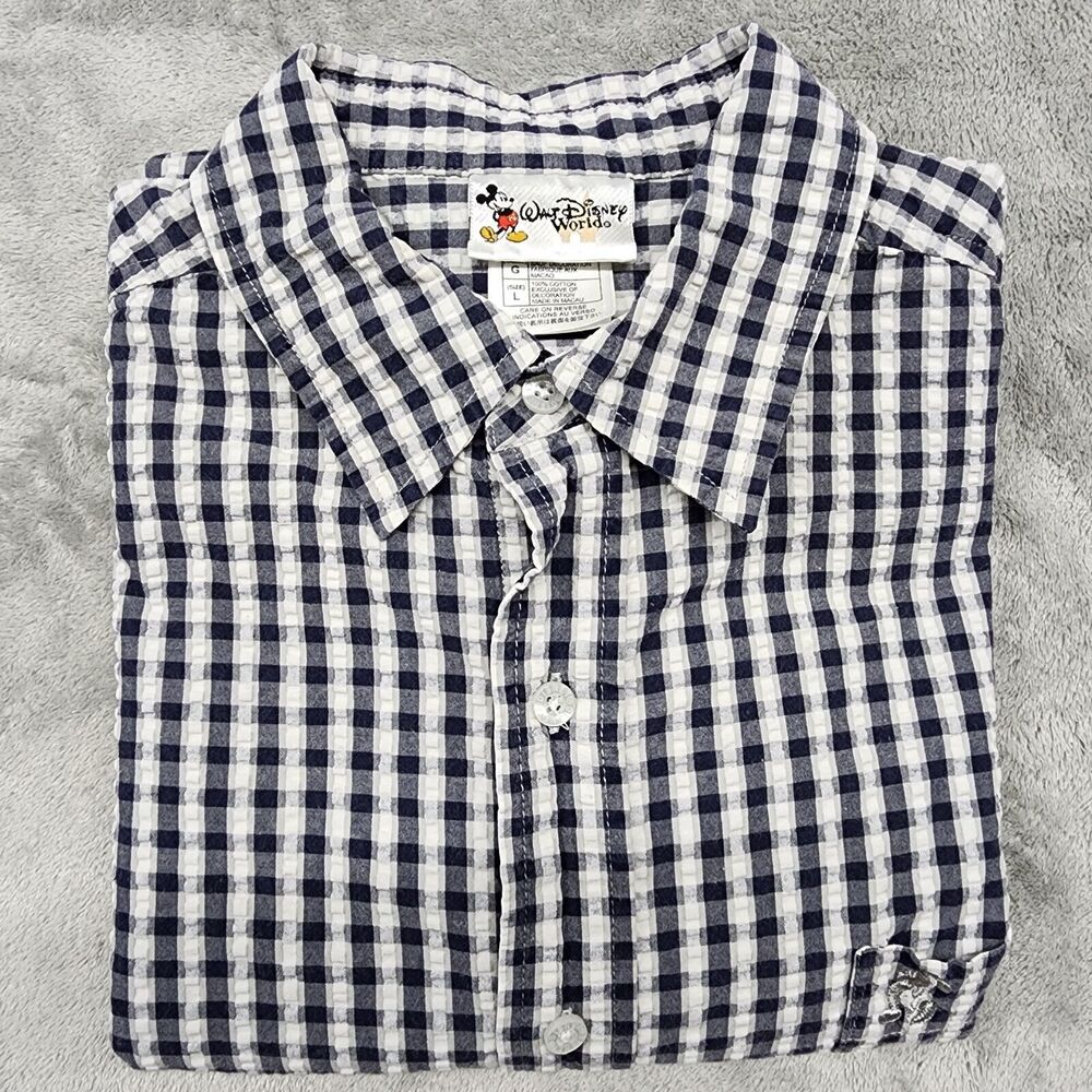 Walt Disney World Men's Mickey Mouse Blue & White Striped Shirt Size L - Picture 2 of 13